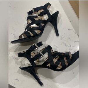 Michael Kors black satin strappy heels, 9.5